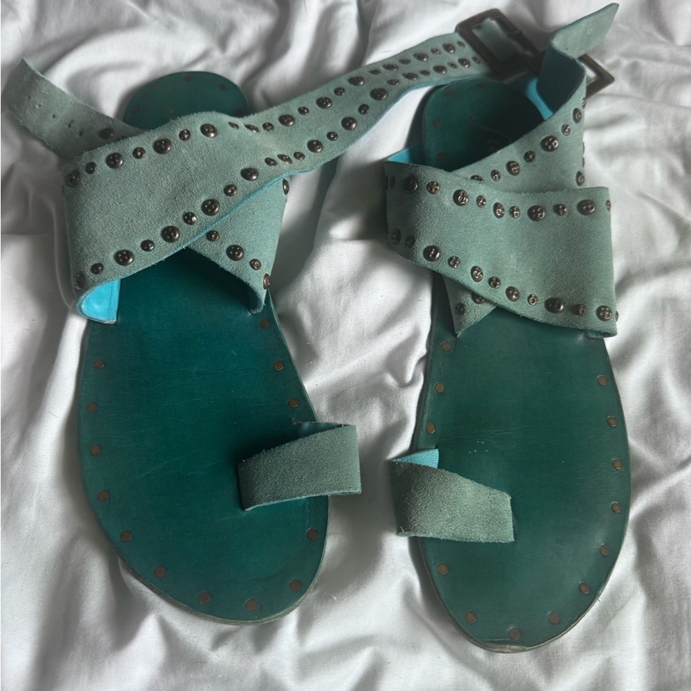 Free People leather  Green Sandals with Studded Detail